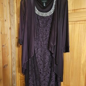 R&M Richards Dark Purple Lace Dress with Jeweled Neck Jacket